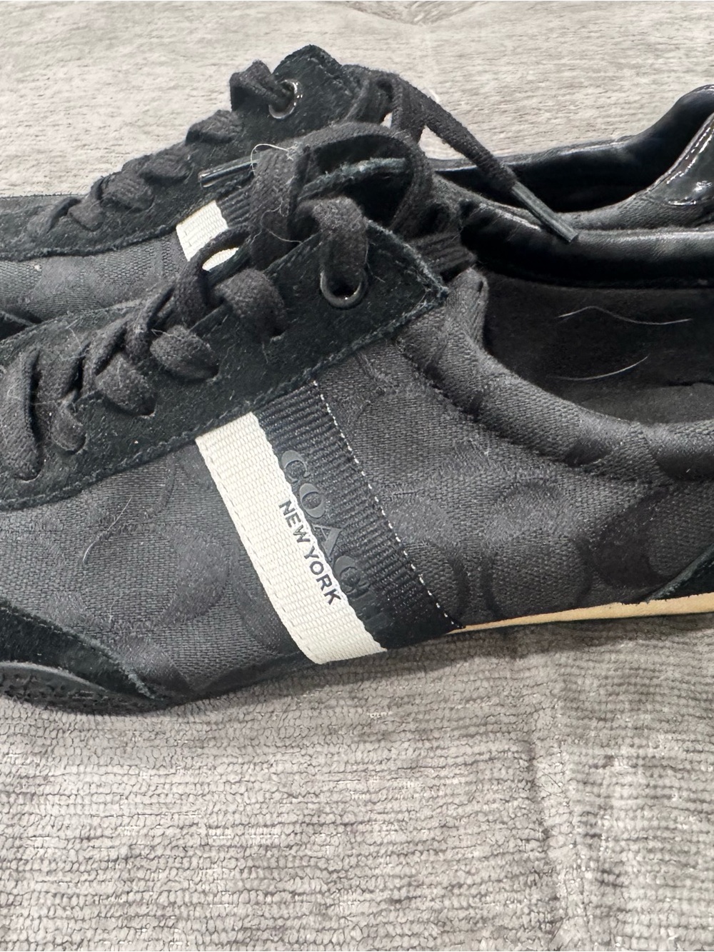 Coach Black Canvas Low-Top Sneakers with White Stripe